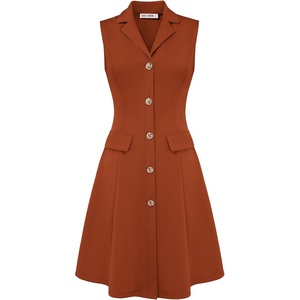 GRACE KARIN Women’s Sleeveless Button Down Work Professional Dresses(Orange)