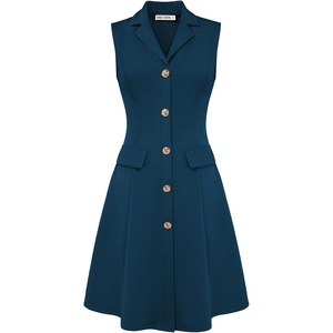 GRACE KARIN Women’s Sleeveless Button Down Work Professional Dresses(Peacock Blue)