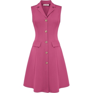 GRACE KARIN Women’s Sleeveless Button Down Work Professional Dresses(Rose Red)