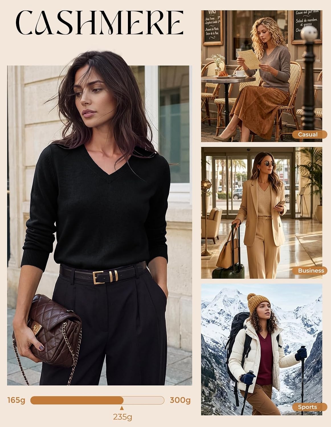 image:imageGRACE KARIN Cashmere Sweaters for Women V Neck Merino Wool Fall SweaterBlack
