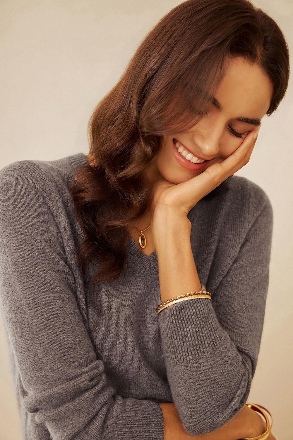 image:imageGRACE KARIN Cashmere Sweaters for Women V Neck Merino Wool Fall SweaterCoffee