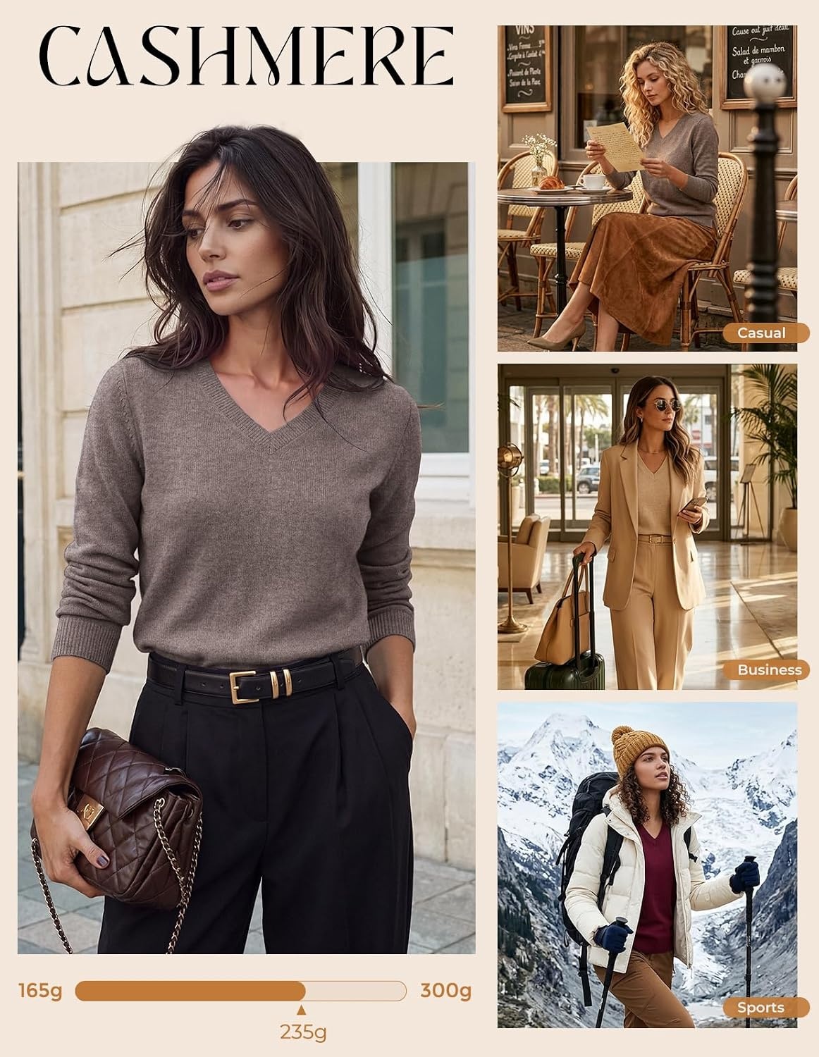 image:imageGRACE KARIN Cashmere Sweaters for Women V Neck Merino Wool Fall SweaterCoffee