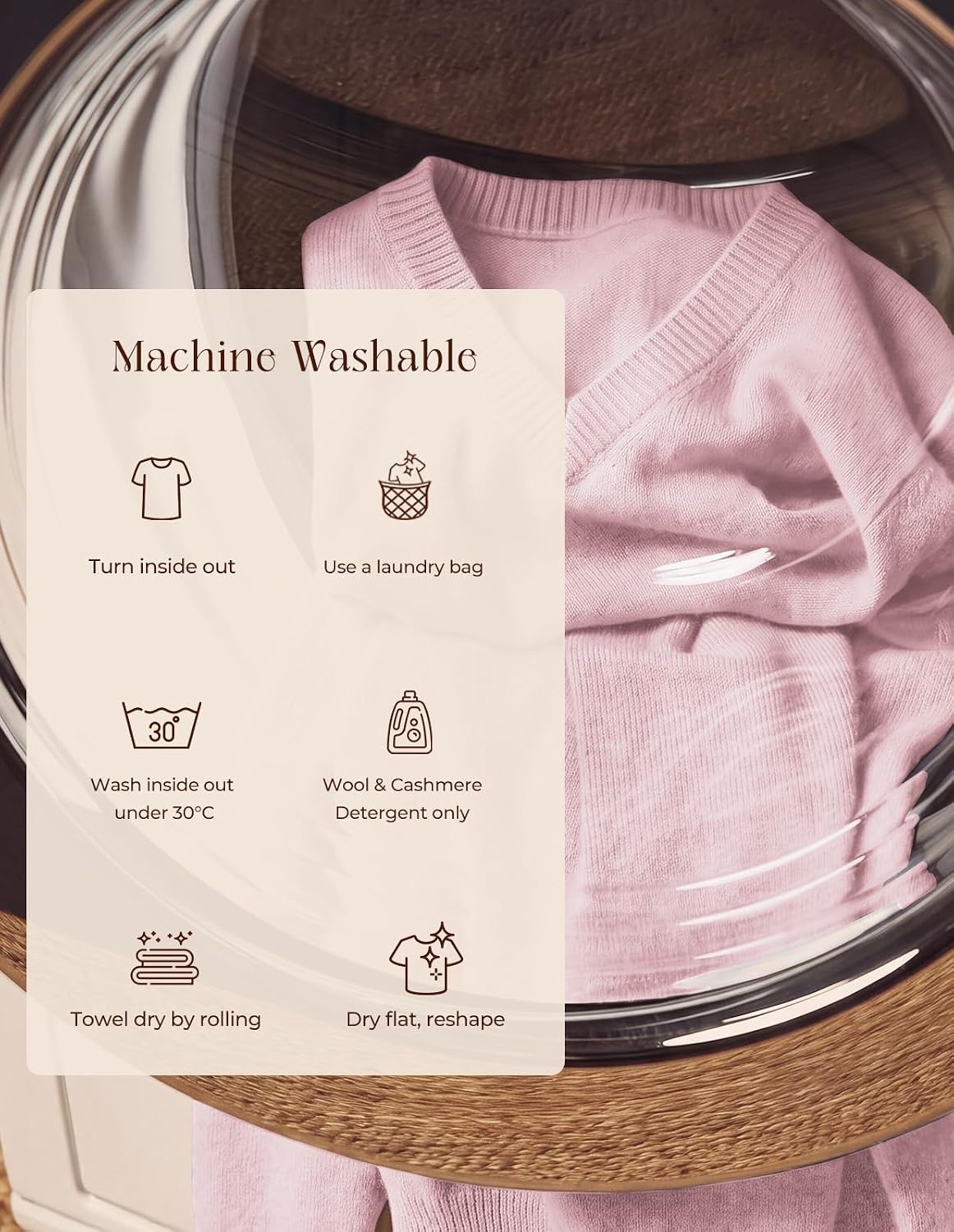 image:imageGRACE KARIN Cashmere Sweaters for Women V Neck Merino Wool Fall SweaterLight Pink