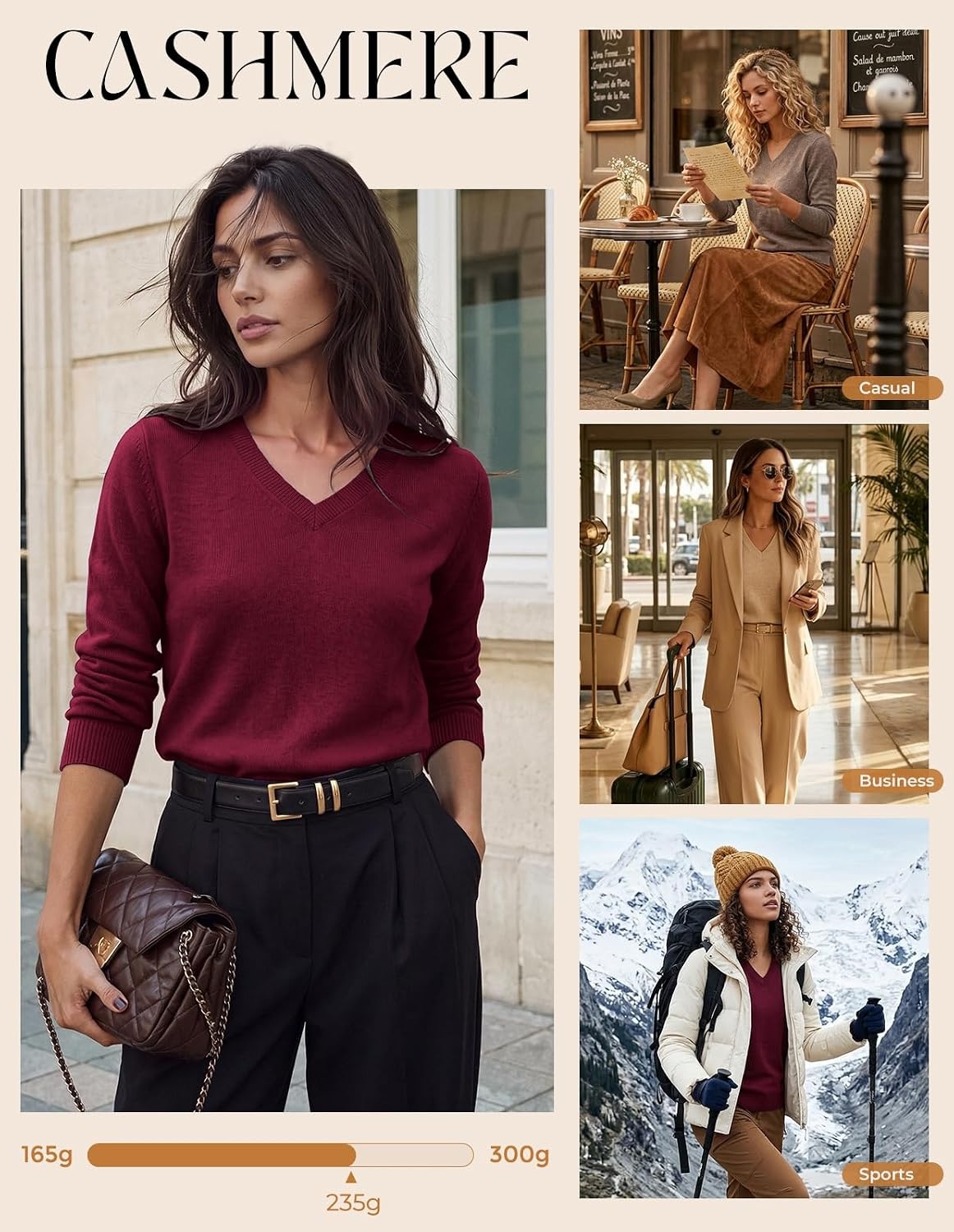 image:imageGRACE KARIN Cashmere Sweaters for Women V Neck Merino Wool Fall SweaterRed