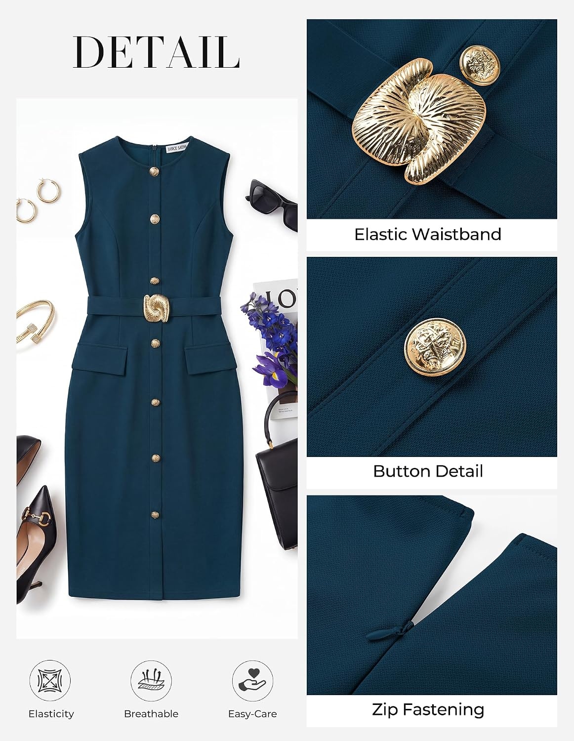 image:imageGRACE KARIN Womens Sleeveless Bodycon Work Office Business DressDeep Peacock Blue