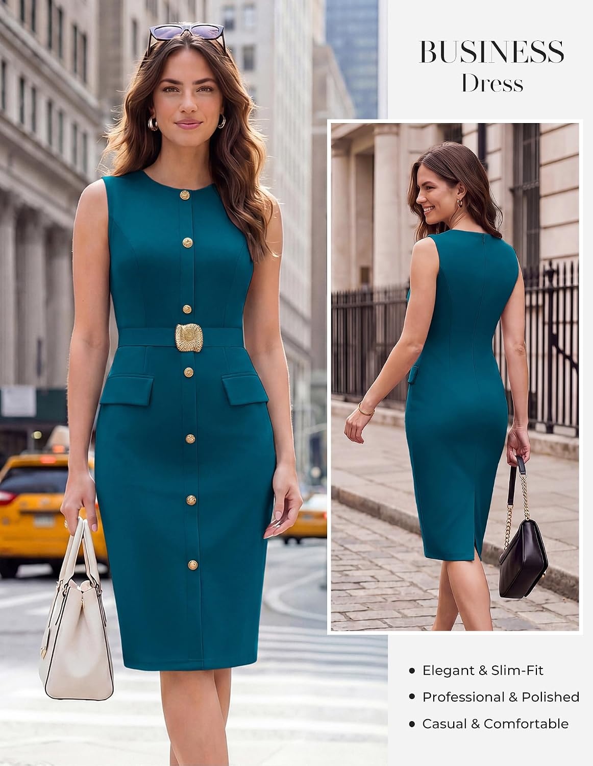 image:imageGRACE KARIN Womens Sleeveless Bodycon Work Office Business DressPeacock
