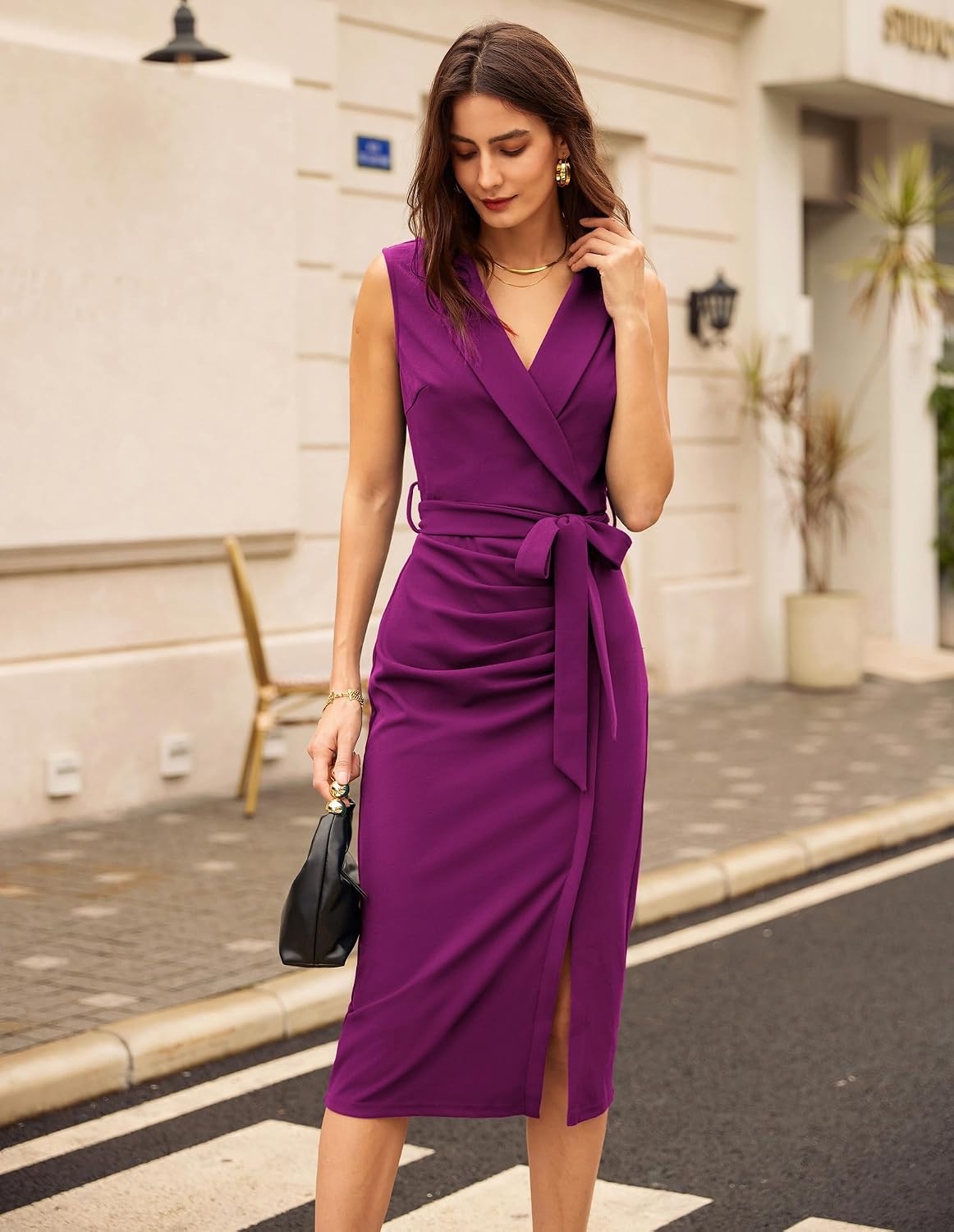 image:imageGRACE KARIN Womens Wear to Work Bodycon Sleeveless DressesPink Purple