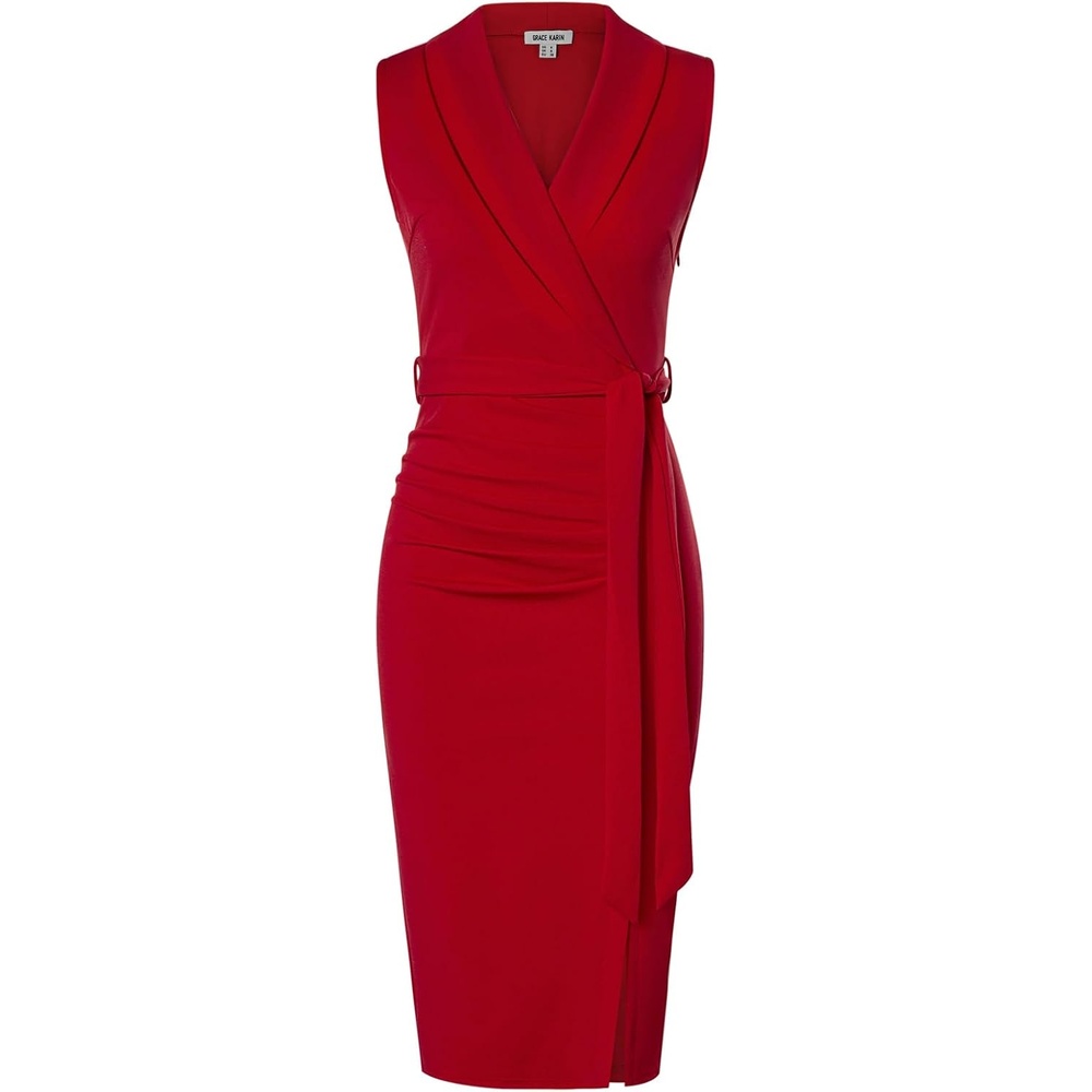 image:imageGRACE KARIN Womens Wear to Work Bodycon Sleeveless DressesDeep Red