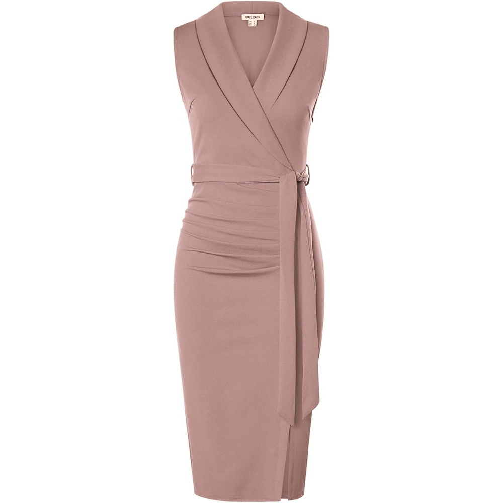 image:imageGRACE KARIN Womens Wear to Work Bodycon Sleeveless DressesLeather Pink