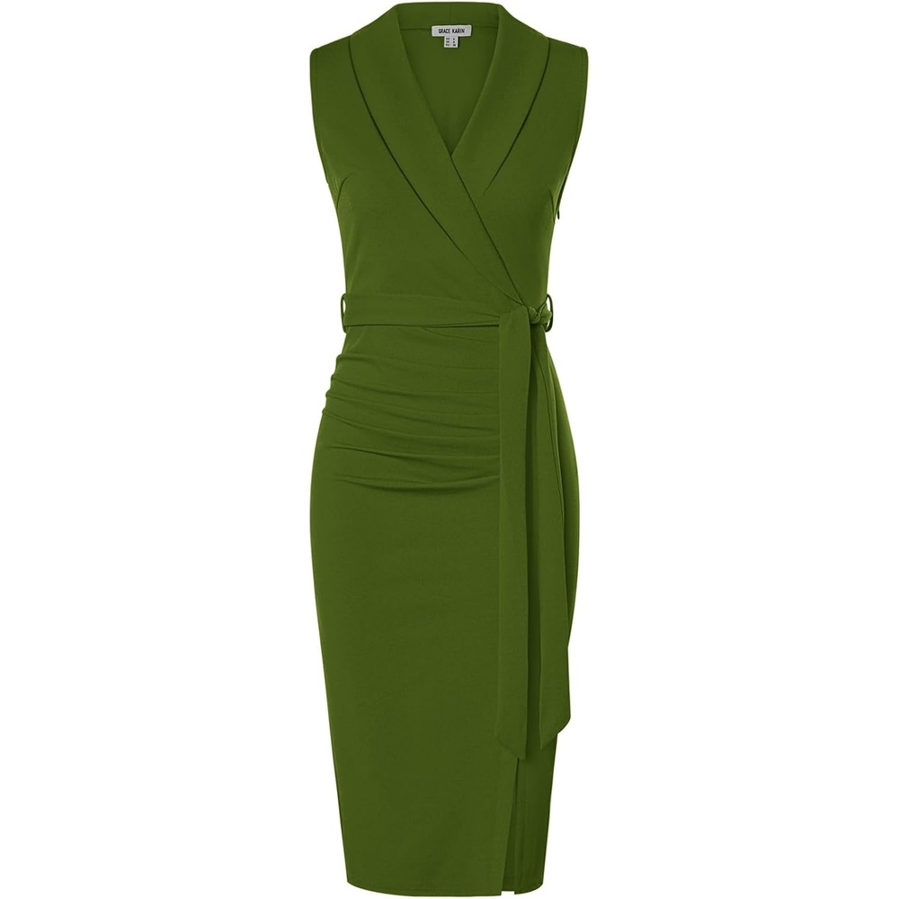 image:imageGRACE KARIN Womens Wear to Work Bodycon Sleeveless DressesOlive Green