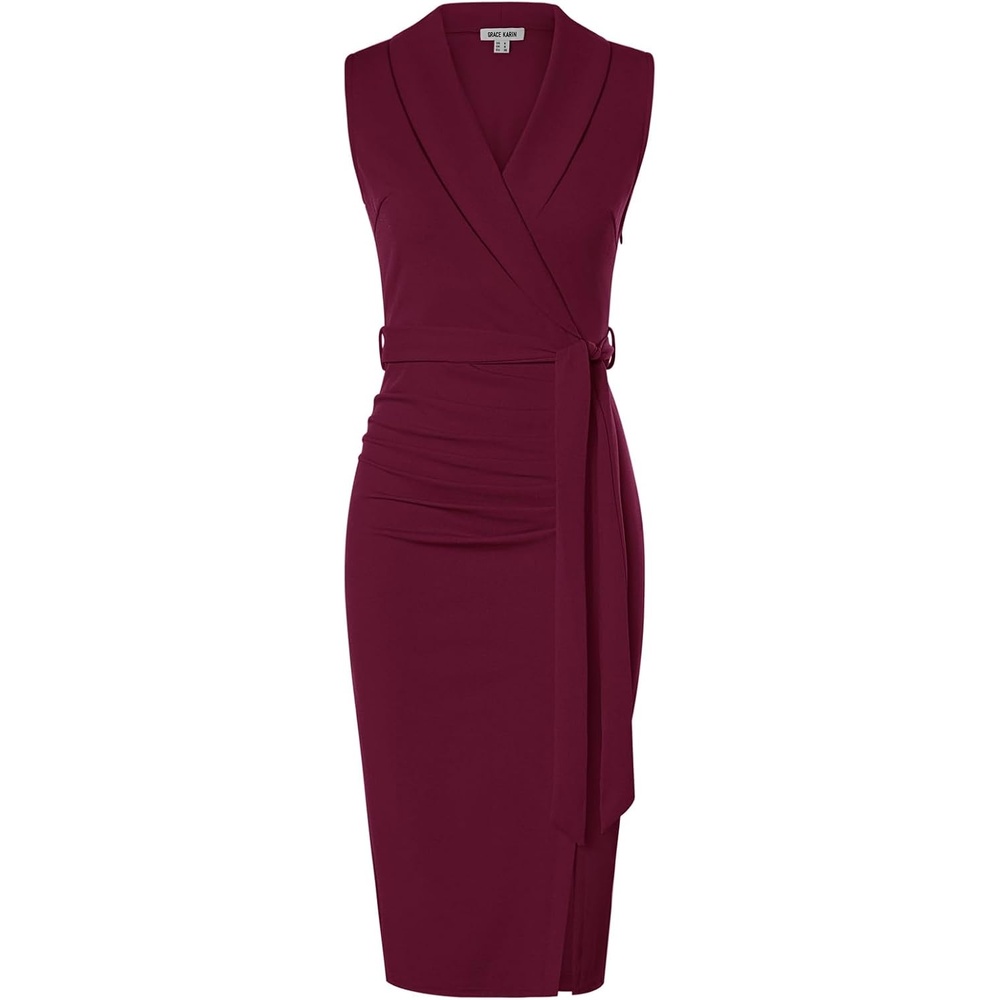 image:imageGRACE KARIN Womens Wear to Work Bodycon Sleeveless DressesWine Red