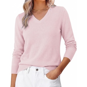 GRACE KARIN Cashmere Sweaters for Women V Neck Merino Wool Fall Sweater(Light Pink)