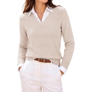 GRACE KARIN Cashmere Sweaters for Women V Neck Merino Wool Fall Sweater(Oatmeal)