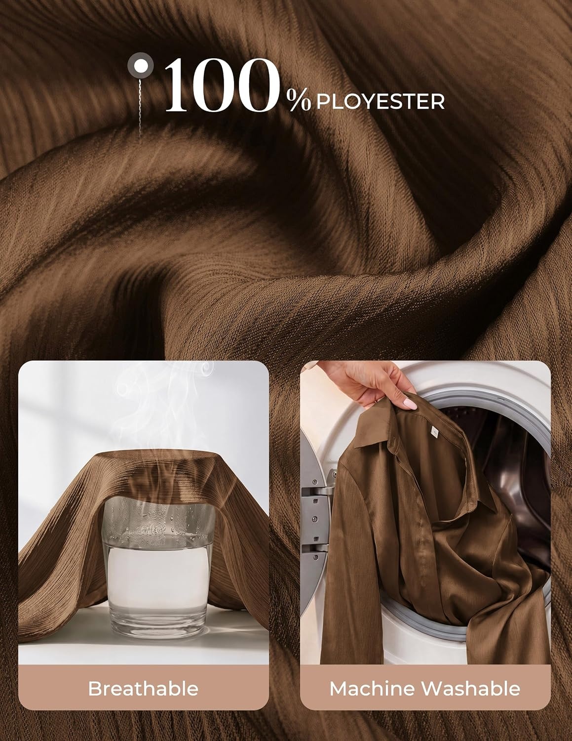 image:imageGRACE KARIN 2026 Womens Silky Satin Button Down Shirts Long Sleeve Work Blouses Dressy Casual TopsCoffee