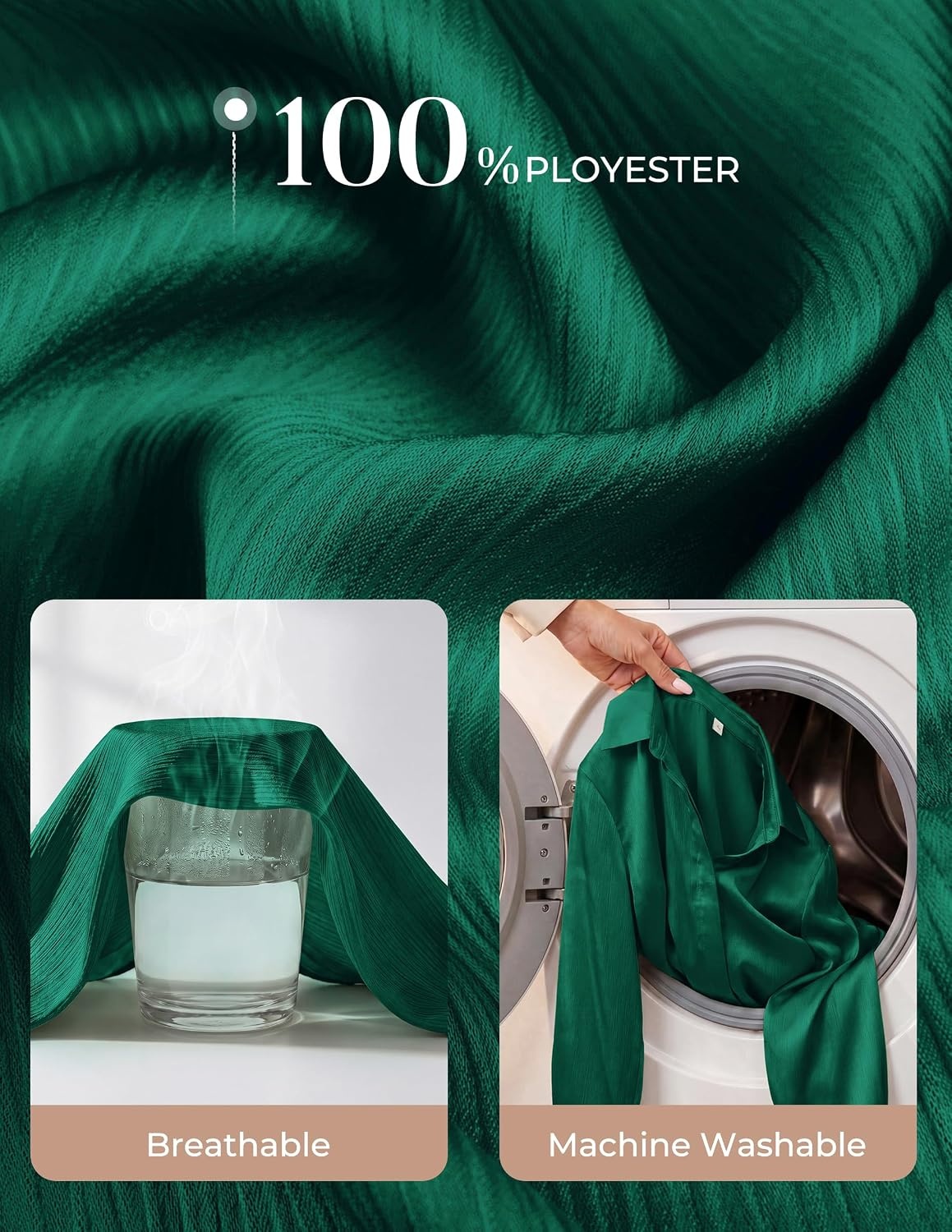 image:imageGRACE KARIN 2026 Womens Silky Satin Button Down Shirts Long Sleeve Work Blouses Dressy Casual TopsDark Green