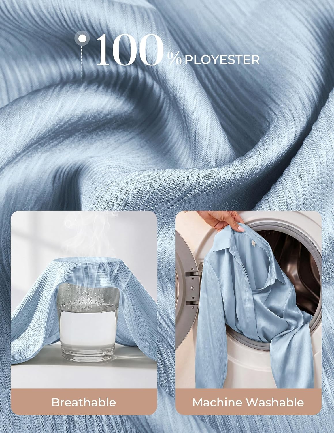 image:imageGRACE KARIN 2026 Womens Silky Satin Button Down Shirts Long Sleeve Work Blouses Dressy Casual TopsLight Blue