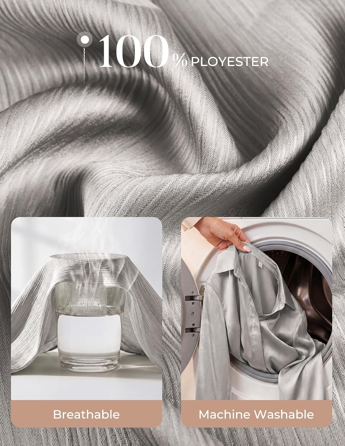 image:imageGRACE KARIN 2026 Womens Silky Satin Button Down Shirts Long Sleeve Work Blouses Dressy Casual TopsLight Gray