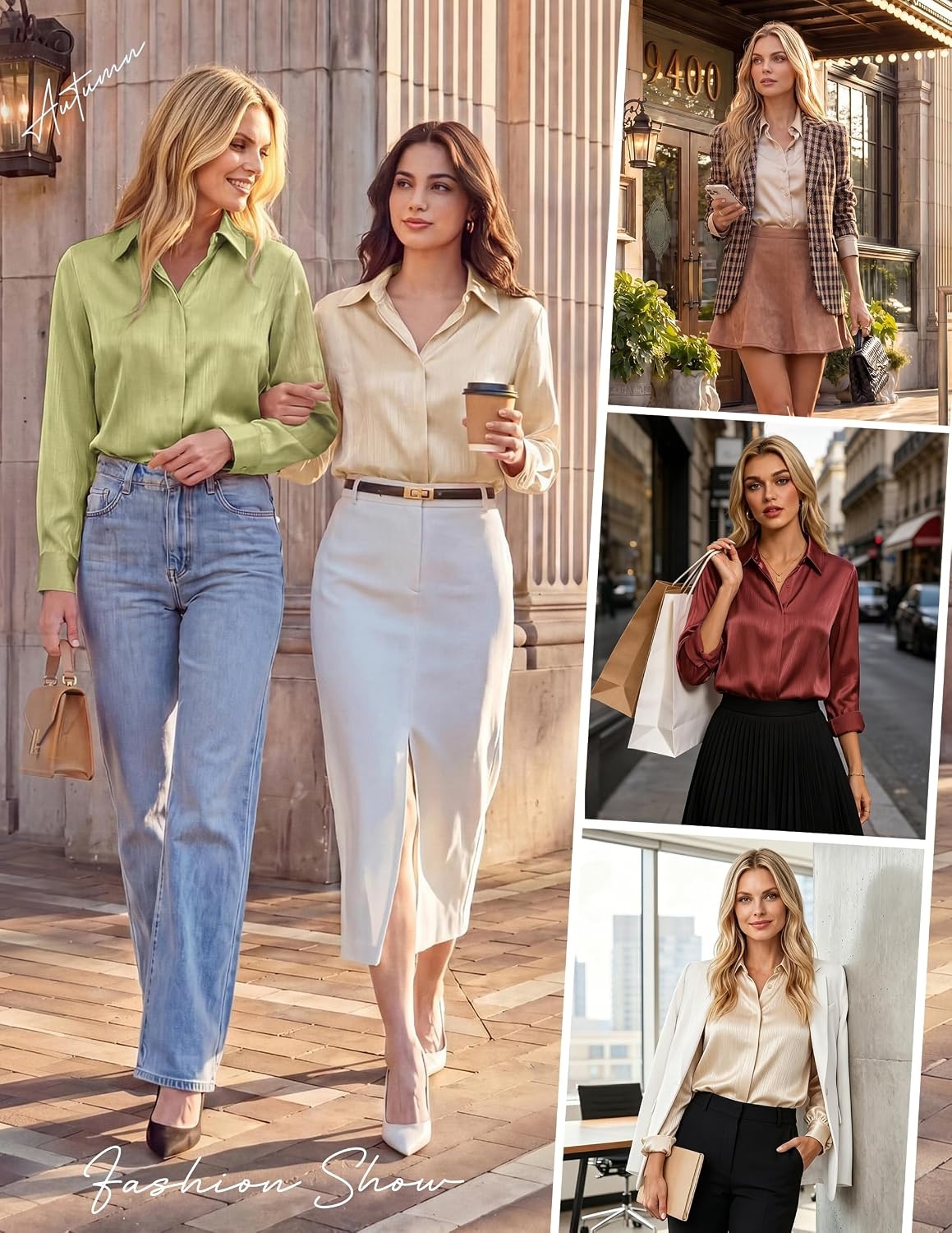 image:imageGRACE KARIN 2026 Womens Silky Satin Button Down Shirts Long Sleeve Work Blouses Dressy Casual TopsLight Gray