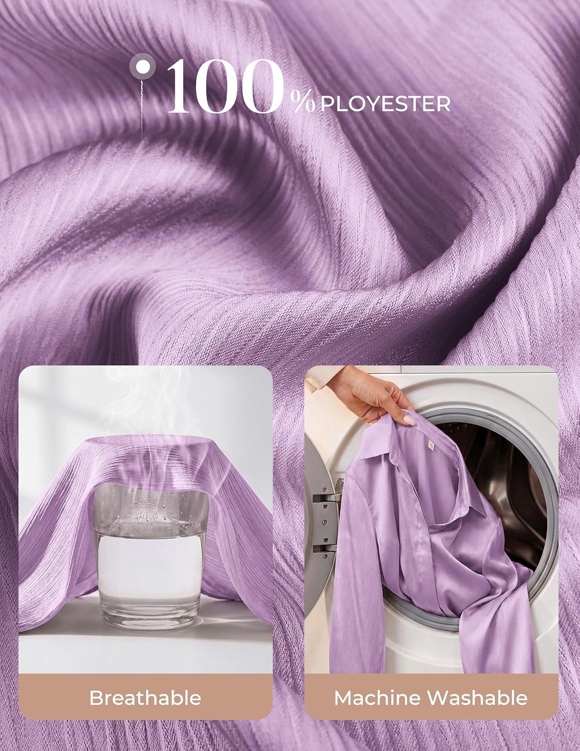 image:imageGRACE KARIN 2026 Womens Silky Satin Button Down Shirts Long Sleeve Work Blouses Dressy Casual TopsLight Purple
