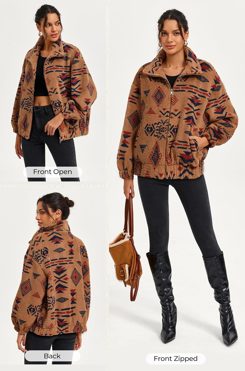 image:imageGRACE KARIN Womens Full Zip Sherpa Fleece Jacket with PocketsDark Khaki