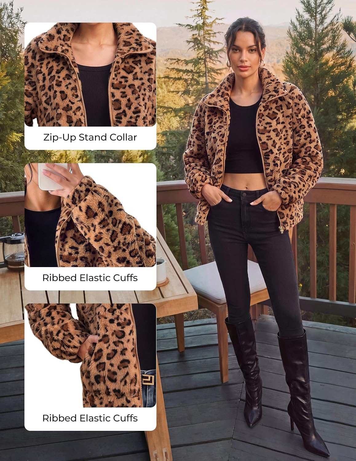 image:imageGRACE KARIN Womens Full Zip Sherpa Fleece Jacket with PocketsLeopard