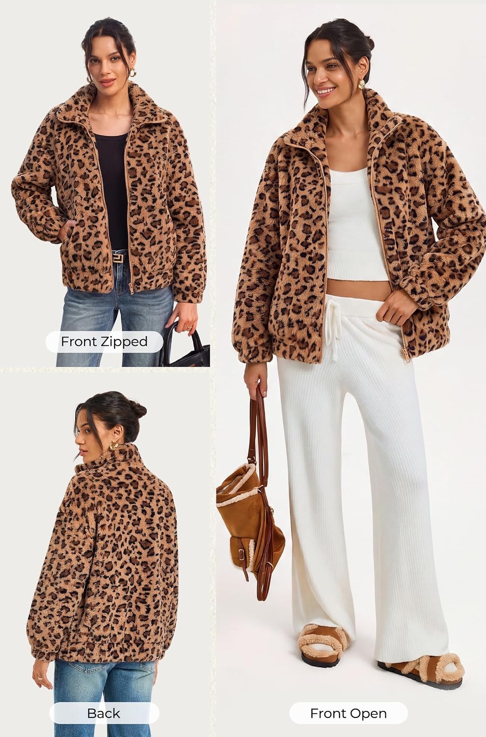 image:imageGRACE KARIN Womens Full Zip Sherpa Fleece Jacket with PocketsLeopard