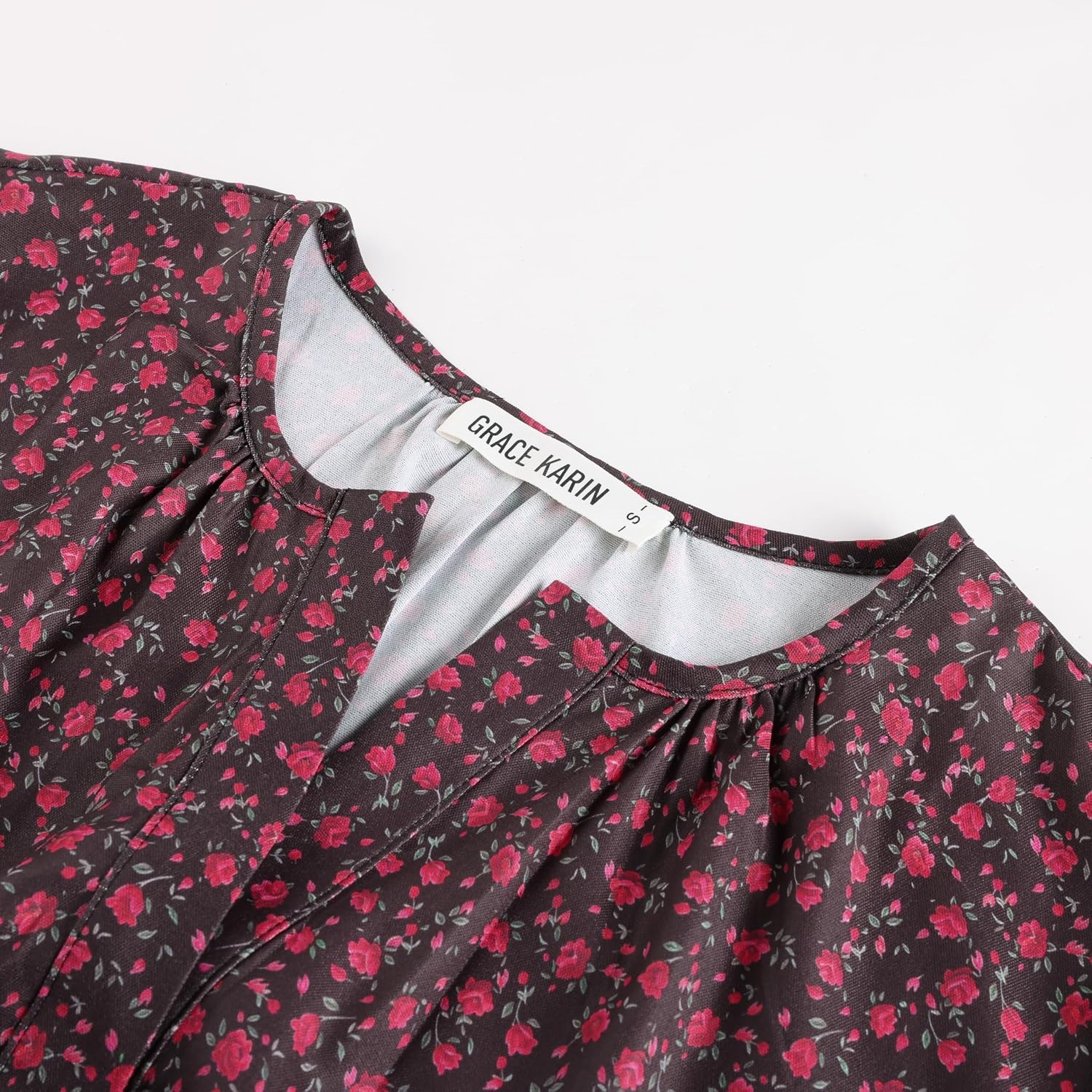 image:imageGRACE KARIN Womens VNeck ALine Knee Length Dress with PocketsBlack Pink Floral