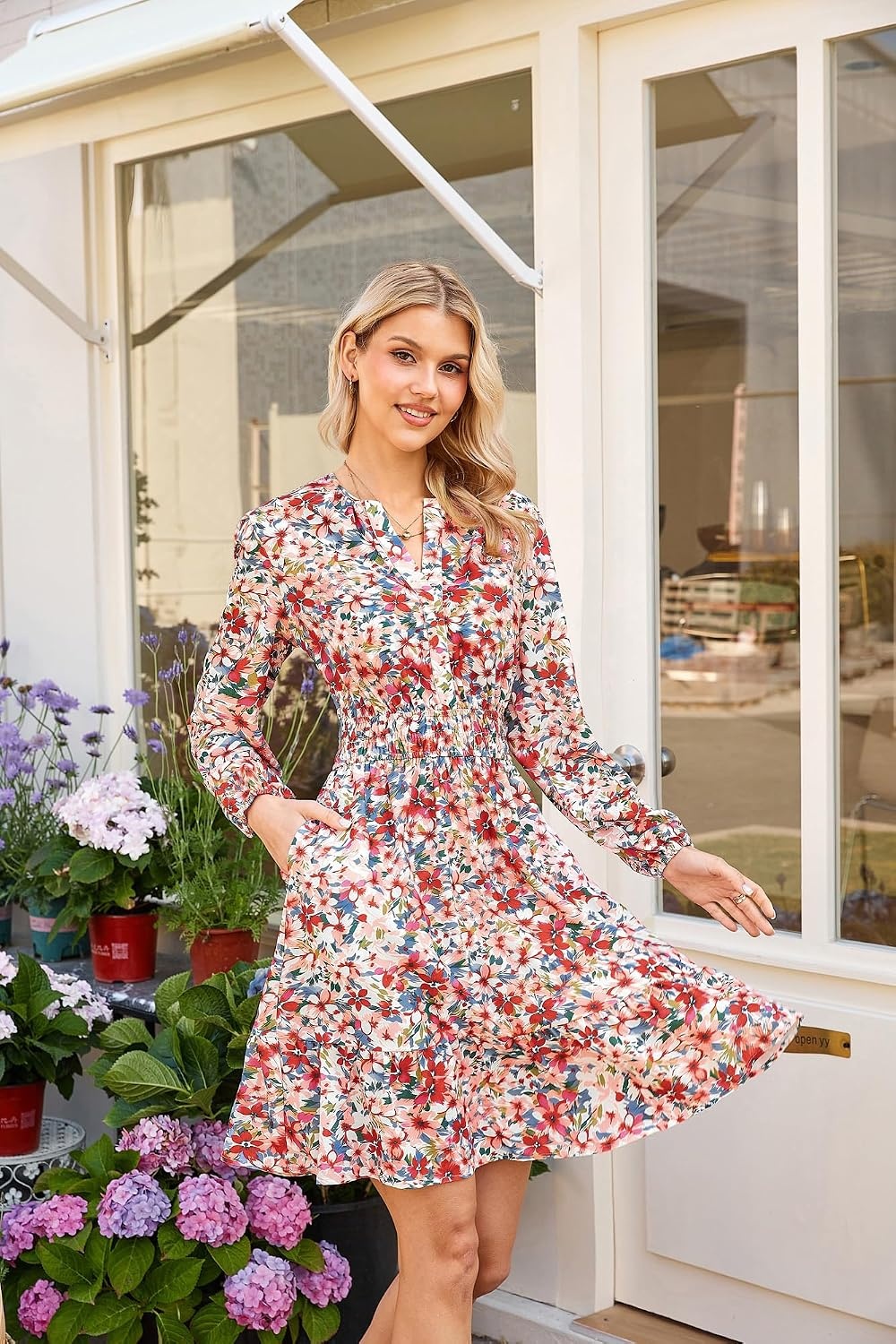 image:imageGRACE KARIN Womens VNeck ALine Knee Length Dress with PocketsMulticolored