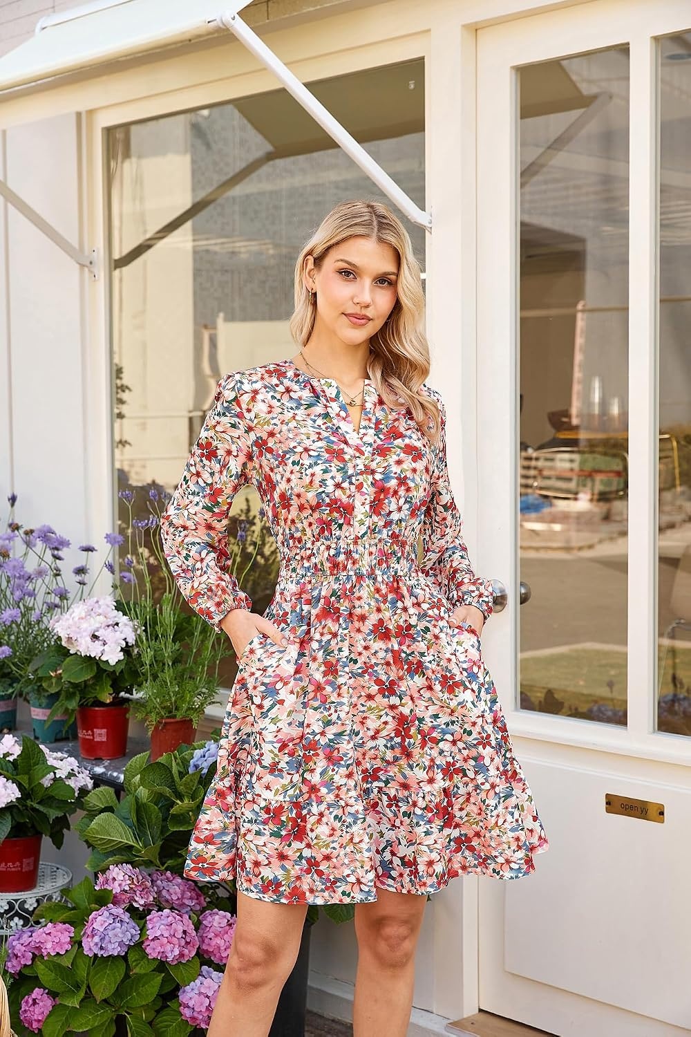 image:imageGRACE KARIN Womens VNeck ALine Knee Length Dress with PocketsMulticolored