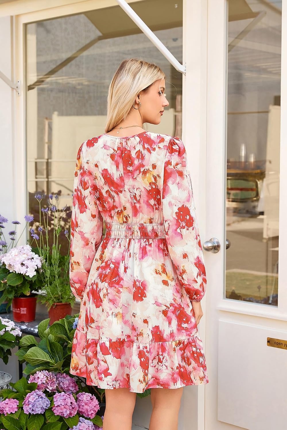 image:imageGRACE KARIN Womens VNeck ALine Knee Length Dress with PocketsPink Floral