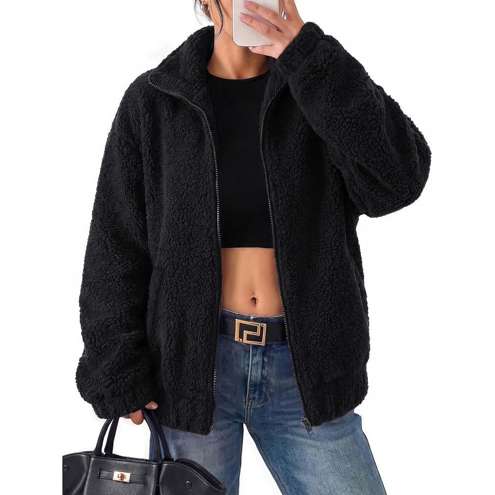 image:imageGRACE KARIN Womens Full Zip Sherpa Fleece Jacket with PocketsBlack