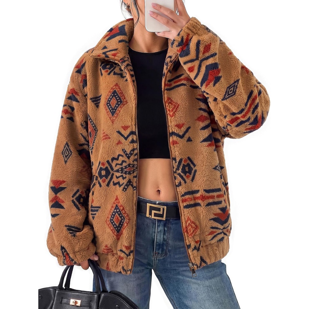 image:imageGRACE KARIN Womens Full Zip Sherpa Fleece Jacket with PocketsDark Khaki