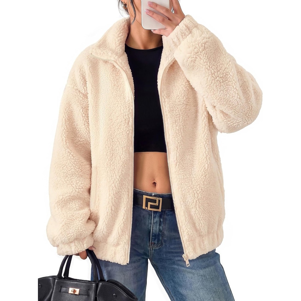 image:imageGRACE KARIN Womens Full Zip Sherpa Fleece Jacket with PocketsWhite