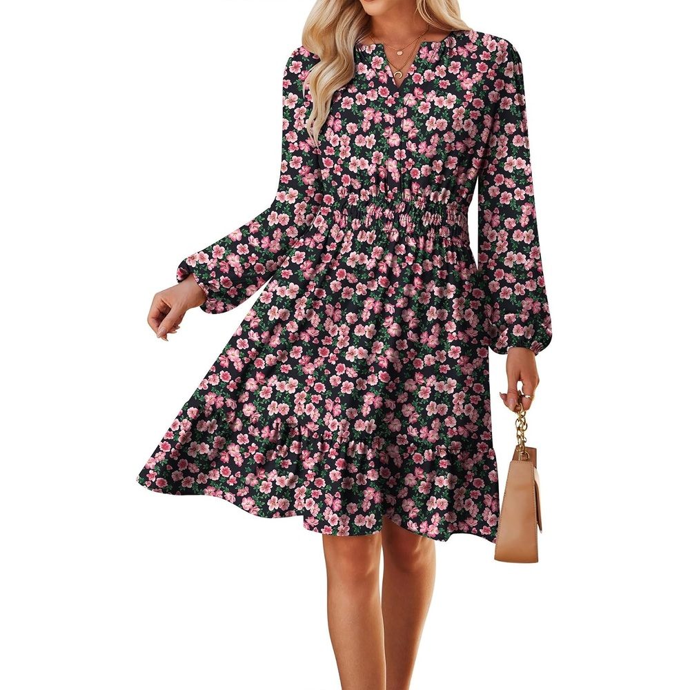 image:imageGRACE KARIN Womens VNeck ALine Knee Length Dress with PocketsBlack Pink