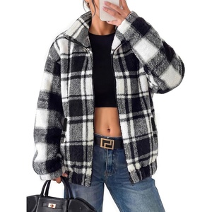 GRACE KARIN Women’s Full Zip Sherpa Fleece Jacket with Pockets(Black Plaid)