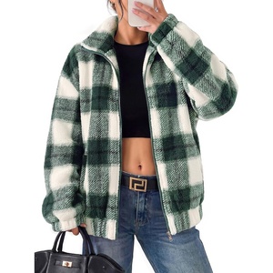 GRACE KARIN Women’s Full Zip Sherpa Fleece Jacket with Pockets(Green Plaid)