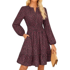 GRACE KARIN Women’s V-Neck A-Line Knee Length Dress with Pockets(Black Pink Floral)