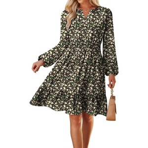 GRACE KARIN Women’s V-Neck A-Line Knee Length Dress with Pockets(Black Yellow)
