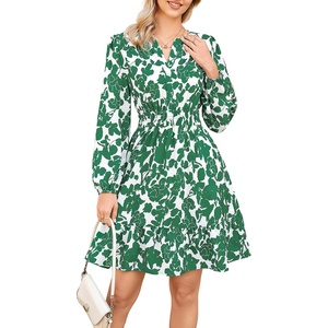 GRACE KARIN Women’s V-Neck A-Line Knee Length Dress with Pockets(Dark Green Floral)
