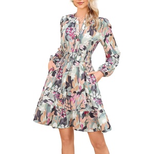 GRACE KARIN Women’s V-Neck A-Line Knee Length Dress with Pockets(Green Floral)