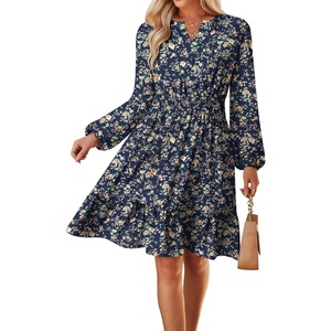 GRACE KARIN Women’s V-Neck A-Line Knee Length Dress with Pockets(Navy Brown)