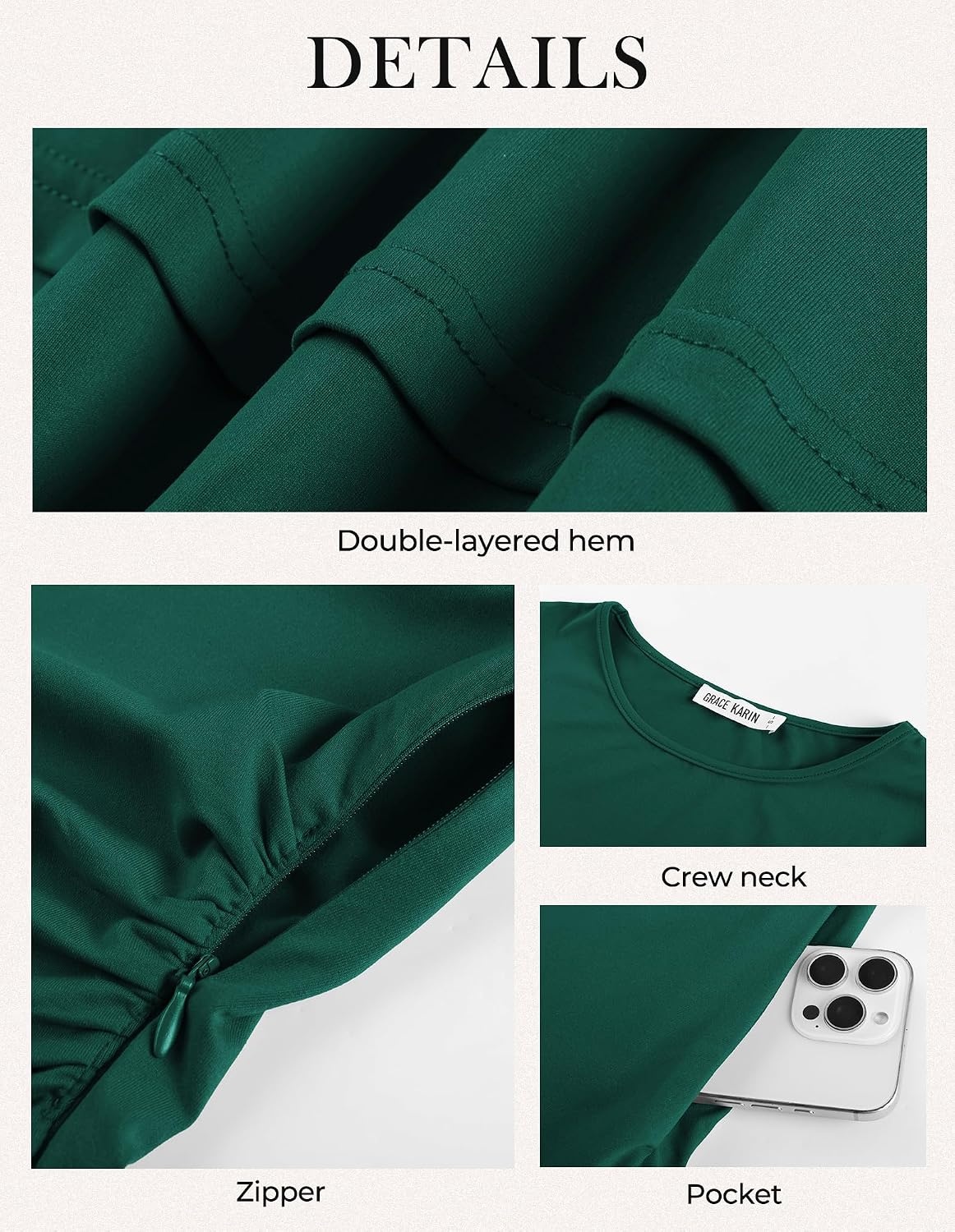 image:imageGRACE KARIN 2026 Womens Fall Long Sleeve Party Mini Dresses with PocketsDark Green
