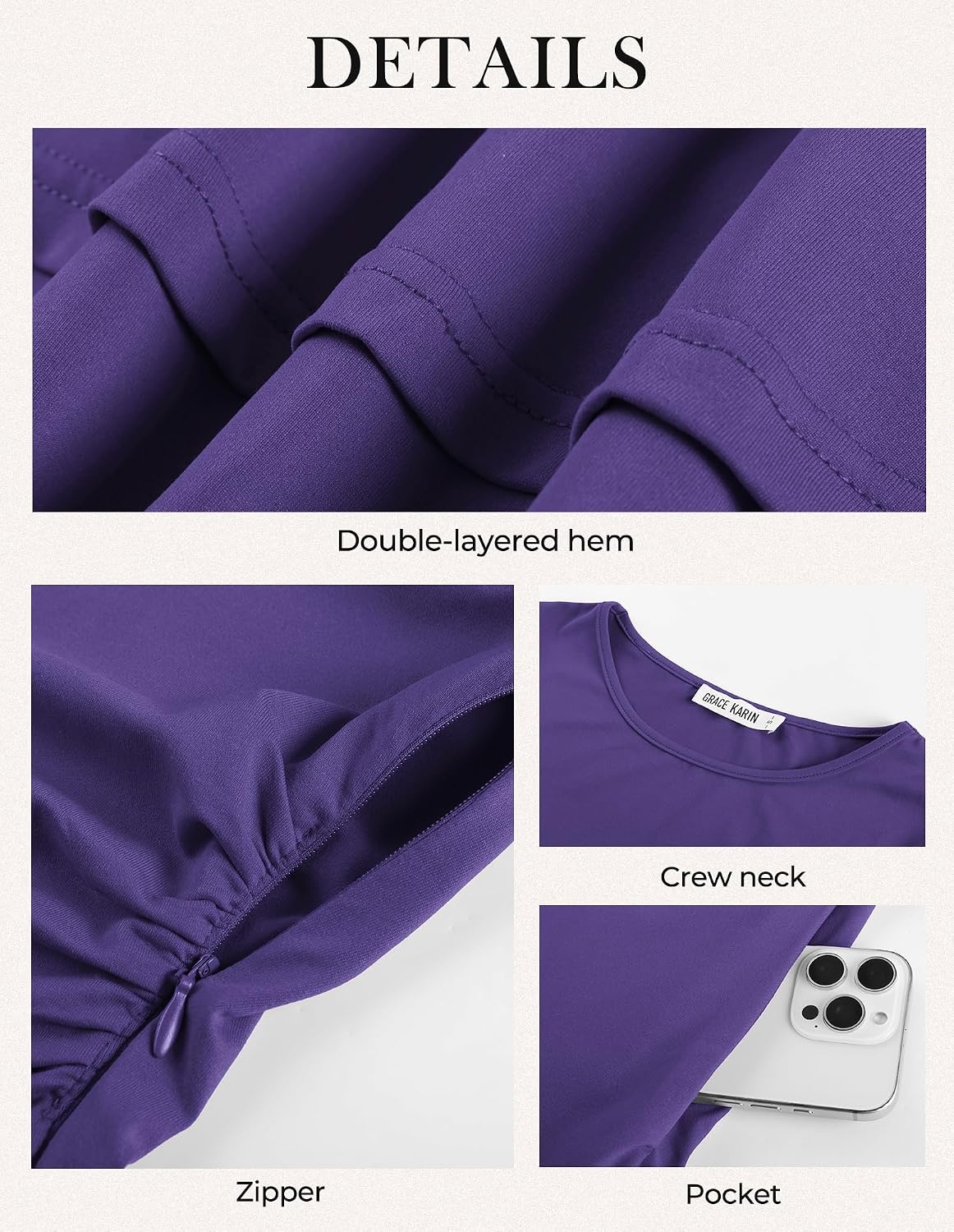 image:imageGRACE KARIN 2026 Womens Fall Long Sleeve Party Mini Dresses with PocketsDeep Purple