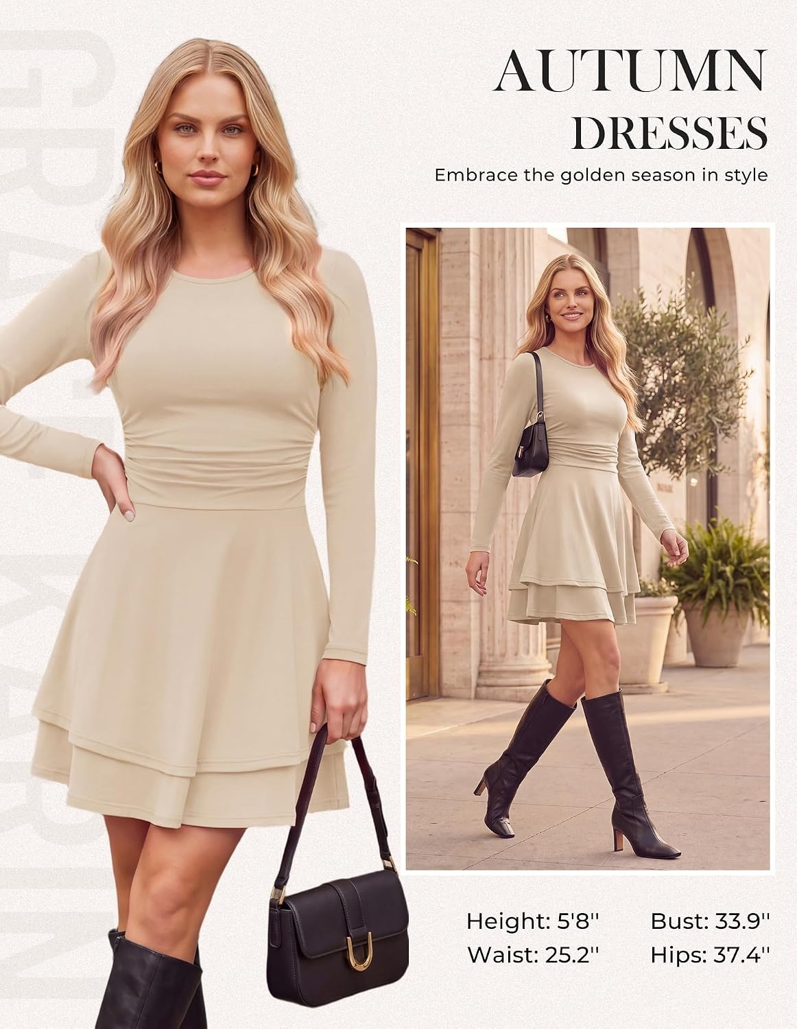 image:imageGRACE KARIN 2026 Womens Fall Long Sleeve Party Mini Dresses with PocketsOatmeal