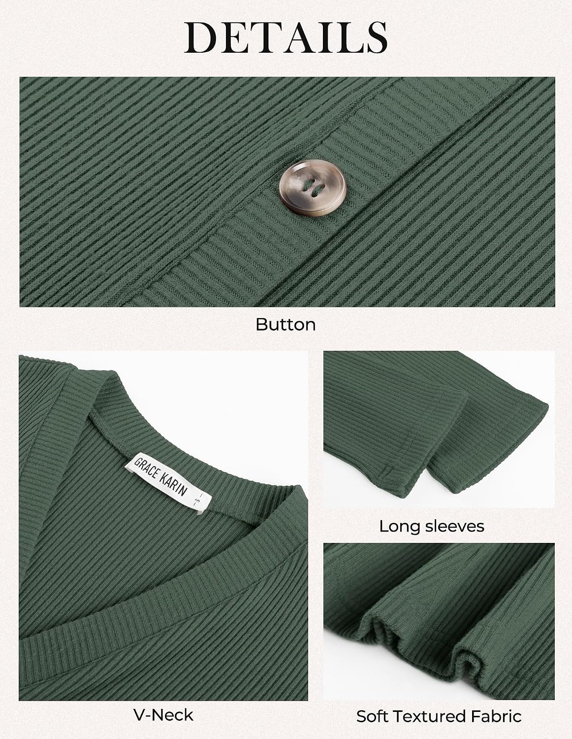 image:imageGRACE KARIN 2026 Womens VNeck Ribbed Knit ALine Mini Fall Sweater DressArmy Green