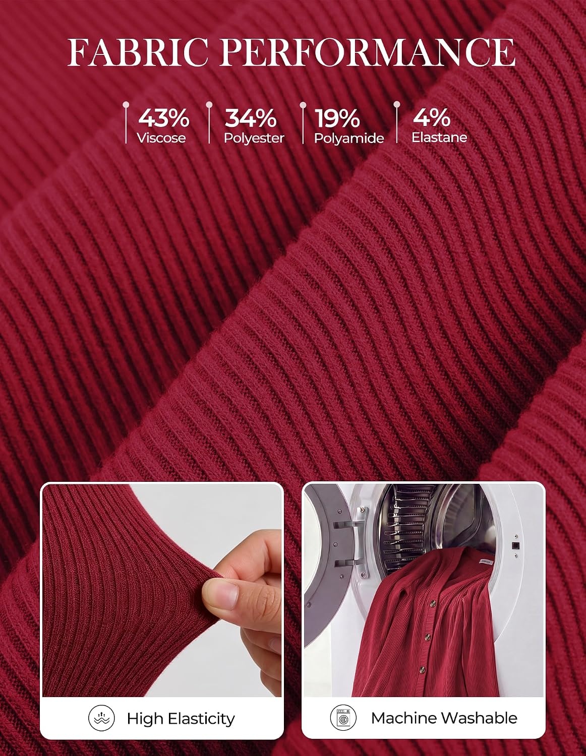 image:imageGRACE KARIN 2026 Womens VNeck Ribbed Knit ALine Mini Fall Sweater DressWine Red