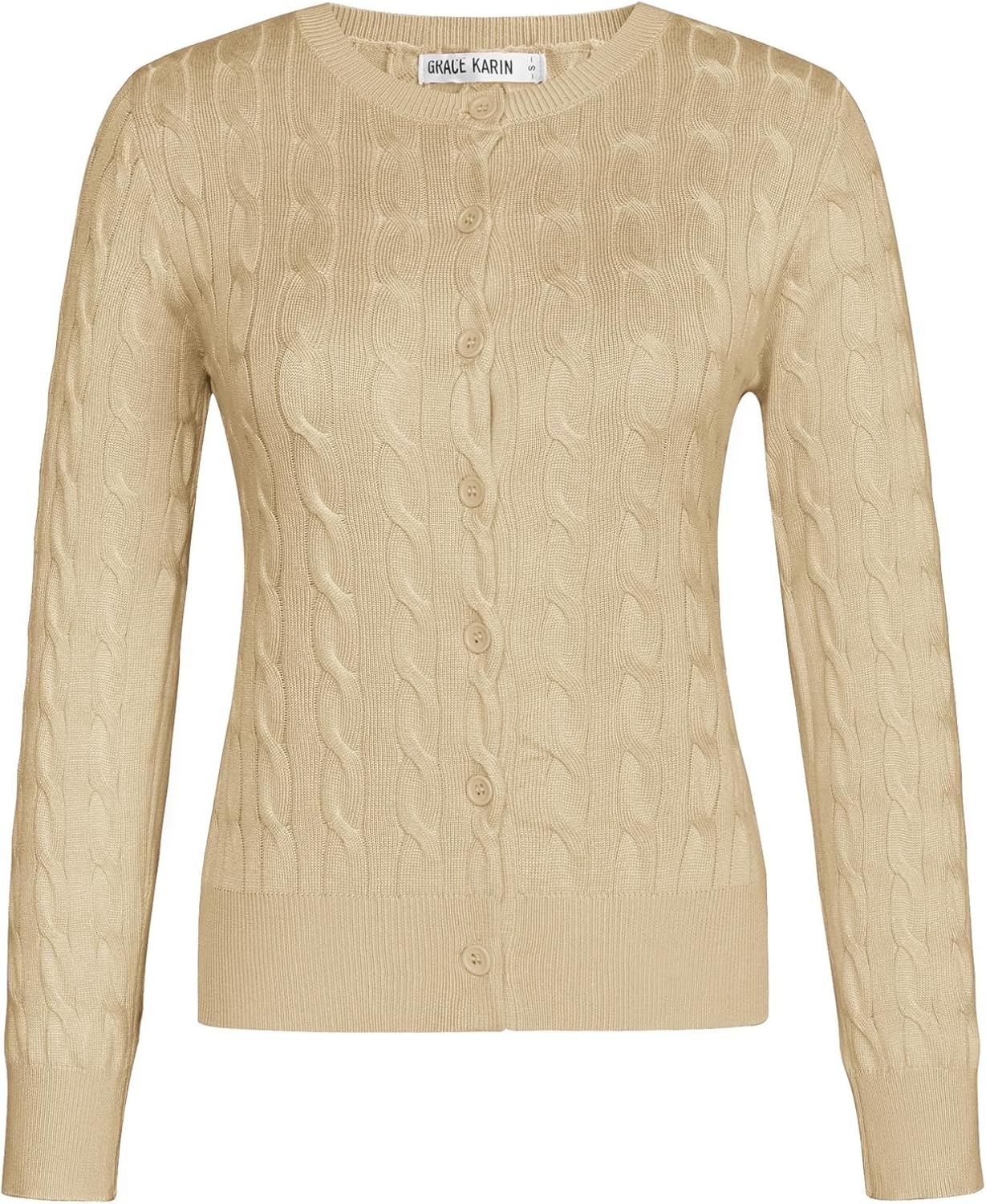 image:imageGRACE KARIN Cable Knit Cardigan Sweaters for Women Lightweight Fall OutfitsBeige