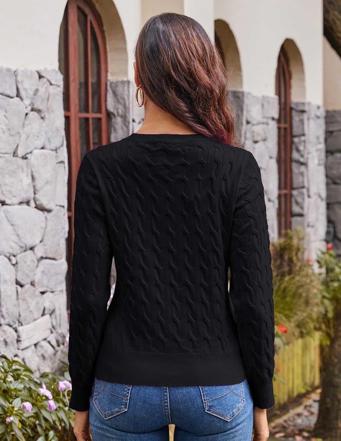 image:imageGRACE KARIN Cable Knit Cardigan Sweaters for Women Lightweight Fall OutfitsBlack