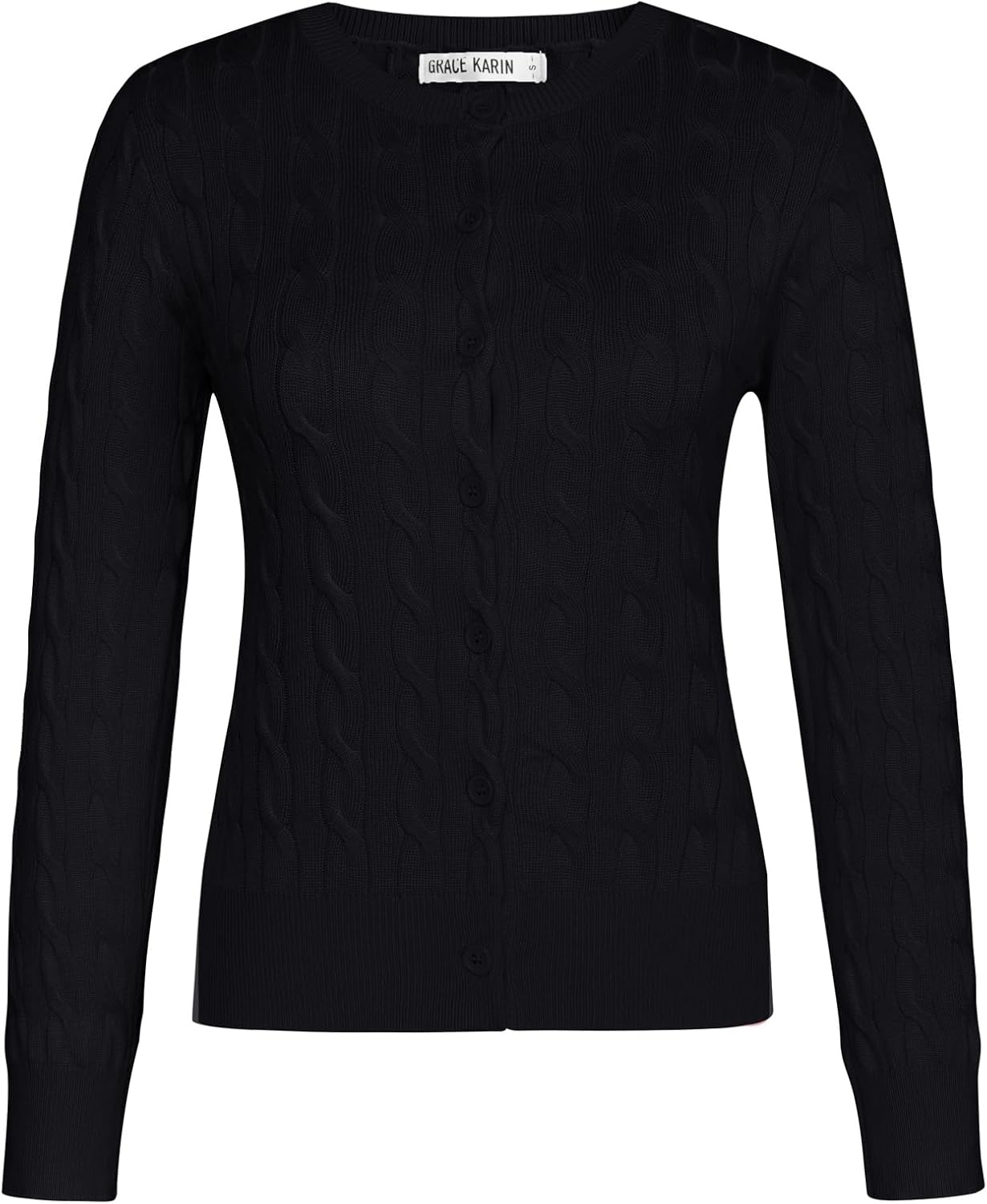 image:imageGRACE KARIN Cable Knit Cardigan Sweaters for Women Lightweight Fall OutfitsBlack