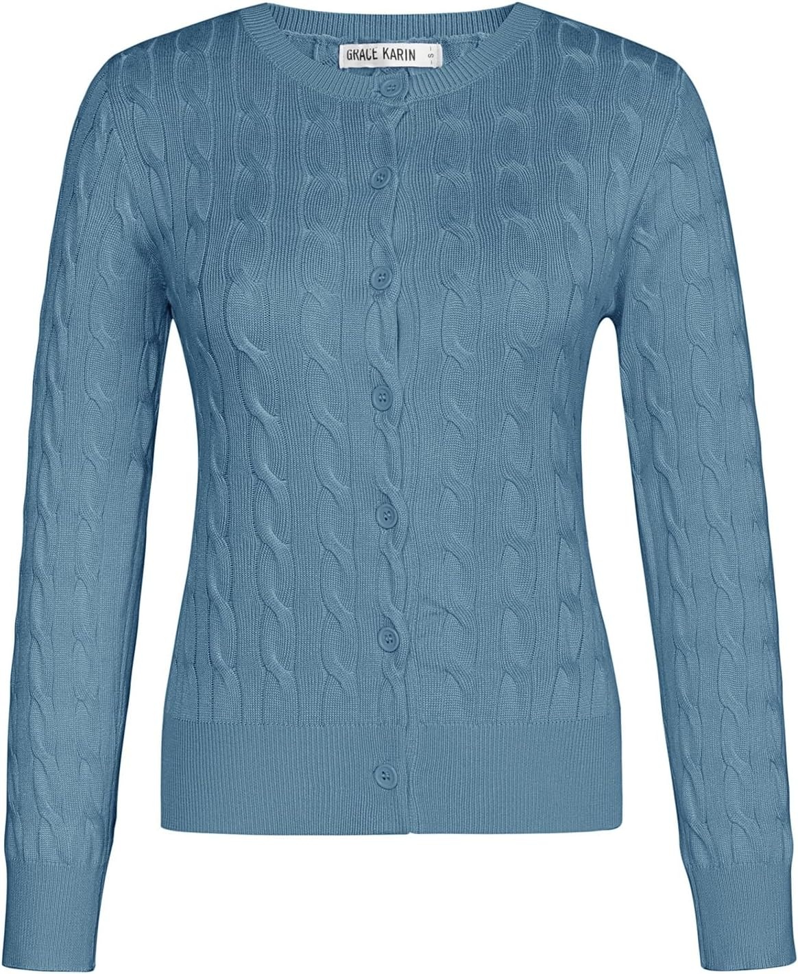 image:imageGRACE KARIN Cable Knit Cardigan Sweaters for Women Lightweight Fall OutfitsBlue Gray